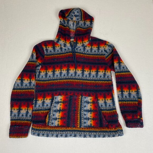 Brooklyn Cloth Fleece Aztec Native Geometric Sunset Print Color Striped Hoodie - Picture 3 of 11